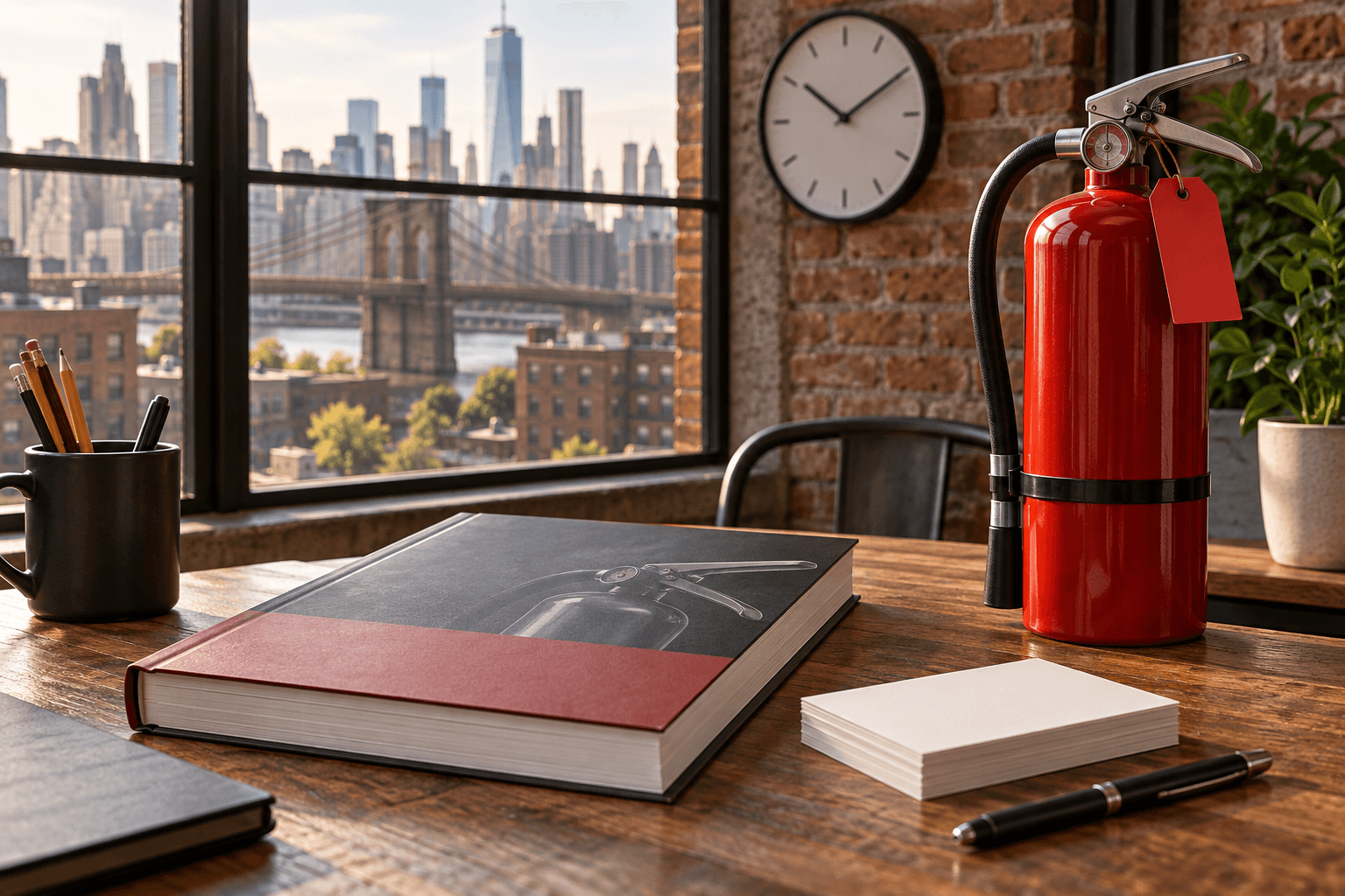 F80 class preparation desk overlooking New York City