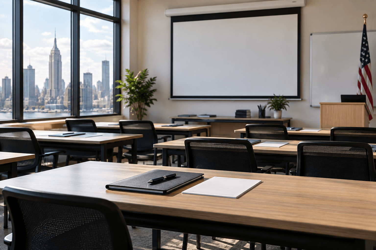 Organized New York security guard training preparation desk