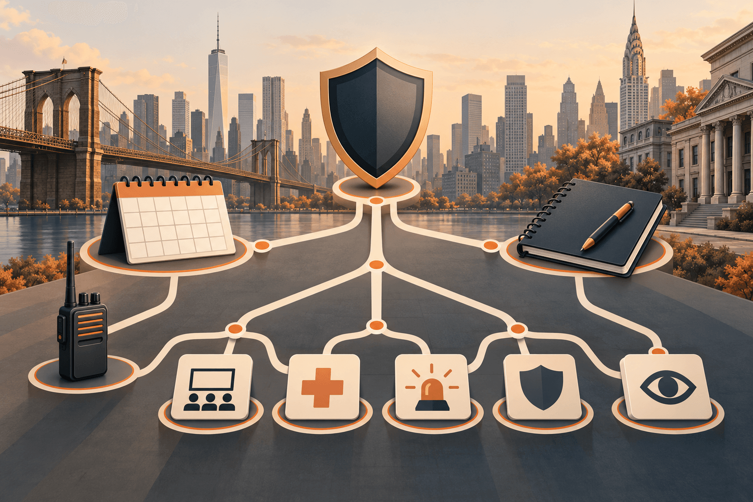Guard card course options represented by a New York training pathway